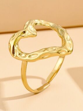 Gold Open Heart Sculpted Ring - Women Jewelry